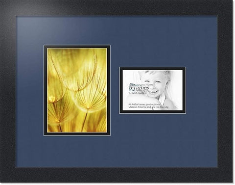 ArtToFrames Collage Photo Frame Double Mat with 1 - 3.5x5^ 5x7 Openings and Satin Black Frame