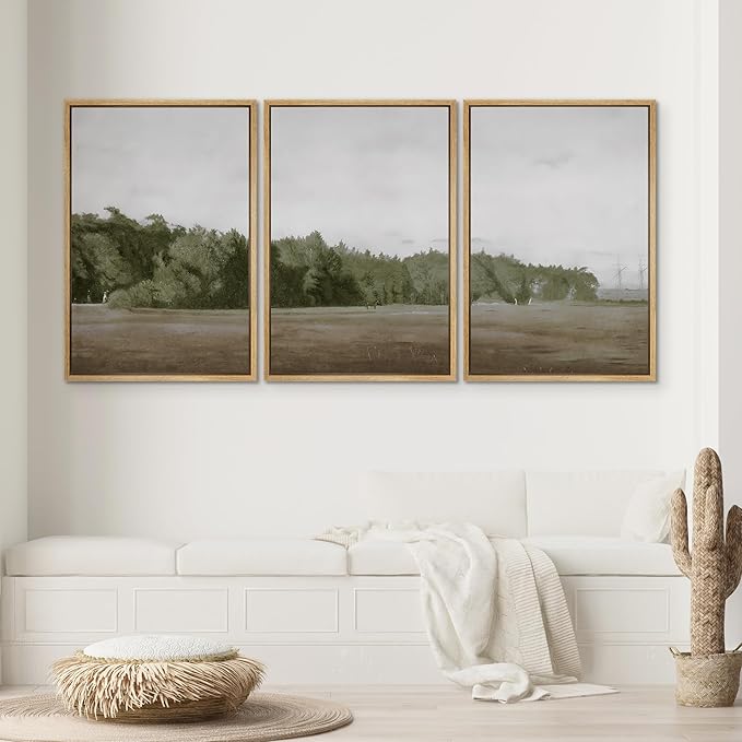 SIGNWIN Framed Canvas Print Wall Art Set Cloudy Sky Over Green Forest Clearing Nature Wilderness Illustrations Modern Art Landscape for Living Room, Bedroom, Office - 16"x24"x3 Natural