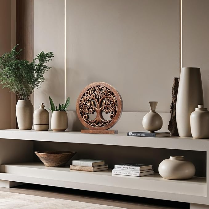 Decozen Solid Wood Tree of Life Sculpture - Home Decor, Living Room, Boho, Shelf, Coffee Table, Centerpiece Table Decorations, Mantle, Dining Table Centerpiece, Bathroom Shelf, Entryway, Farmhouse