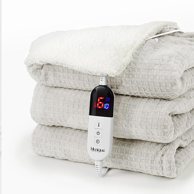 Heated Blanket Electric Blanket Full Waffle,72x84 Inches Sherpa Fleece Fast Heating Blanket 6 Heating Levels & 10 Hours Auto Off ETL Certification,Beige Full