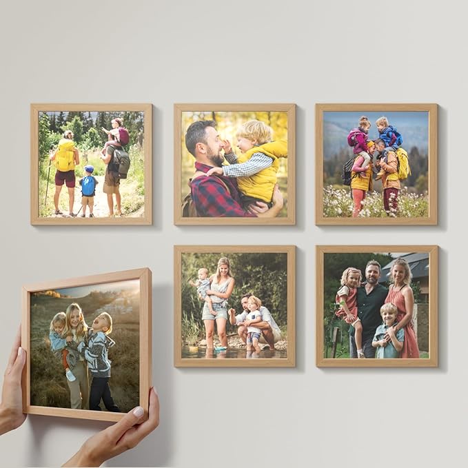 Mixtiles Official - Custom Photo Tiles - Personalized Printed Photos - Magnetic Wall Frames - Adhesive Sticker, No Nails - Various Sizes and Frames - 8x8-tiles-Tile - Oak Frame