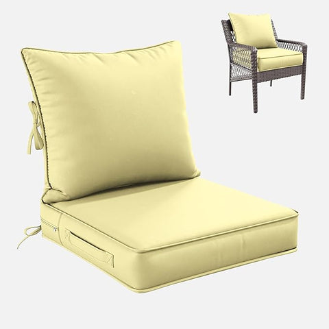 Premium Outdoor Seat Cushion Chair Cushions for Patio Furniture 22 L X 22 W X 4 H Waterproof & Fade Resistant Deep Seat and Backrest Cushion Set with Removable Covers for Chair, Sofa