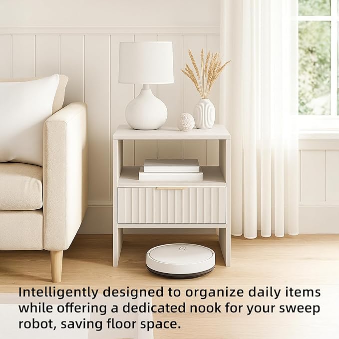 Nightstand with Drawers, Bedside Table with Storage Shelf, Modern Night Stand with Drawer for Bedroom, End Table for Home Living Room Office White