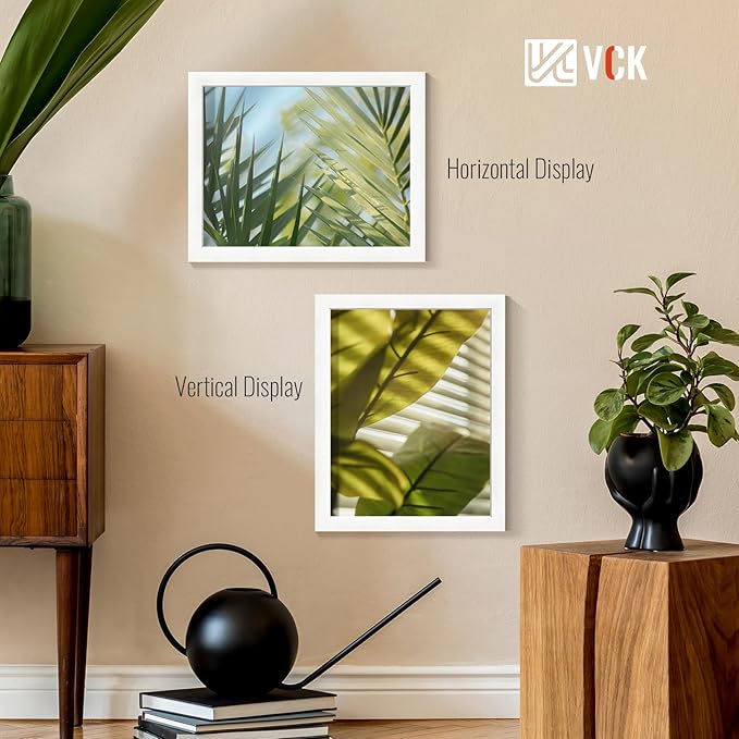 VCK 11x14 White Picture Frames with Mat, 8x10 Matted to 11x14 Wood Photo Frame with Real Glass, 2 Pack for Wall Mount, Horizontal & Vertical