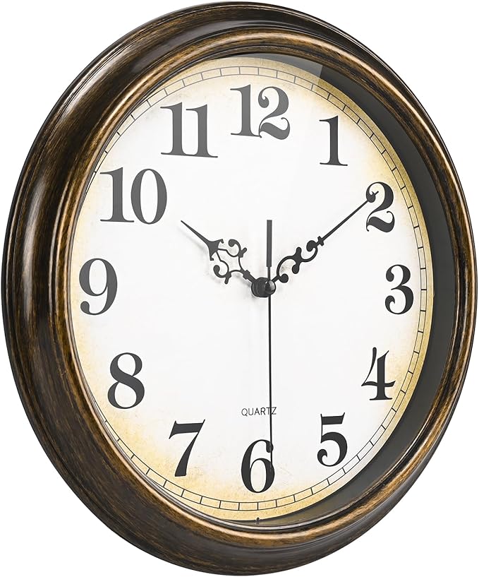 Wall Clock Battery Operated Silent Non-Ticking Vintage Wall Clocks for Kitchen, School, Living Room (12Inch, Bronze)
