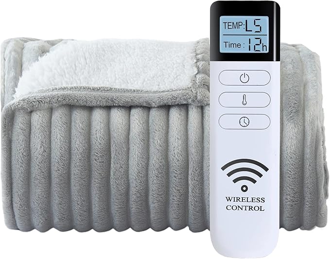 Heated Blanket Electric Blanket 62"x84", Soft Flannel Sherpa Electric Throw with 5 Heating Level & 1-12 Hour Auto Off, Heated Throw with Overheating Protection, Machine Washable(Light Grey)