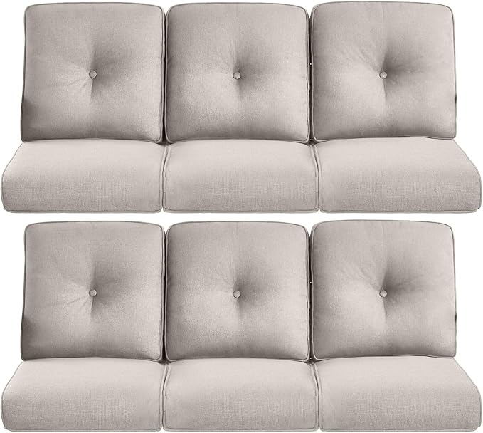 22x25/22x24 Outdoor Furniture Cushions Set of 6 - Comfortable Patio Chair Cushion for Rattan Wicker Dining Rocking Swivel Chairs Loveseat Couch L-Shape Sectional Sofa - Beige/Button