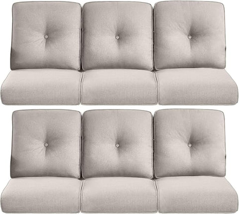 22x25/22x24 Outdoor Furniture Cushions Set of 6 - Comfortable Patio Chair Cushion for Rattan Wicker Dining Rocking Swivel Chairs Loveseat Couch L-Shape Sectional Sofa - Beige/Button