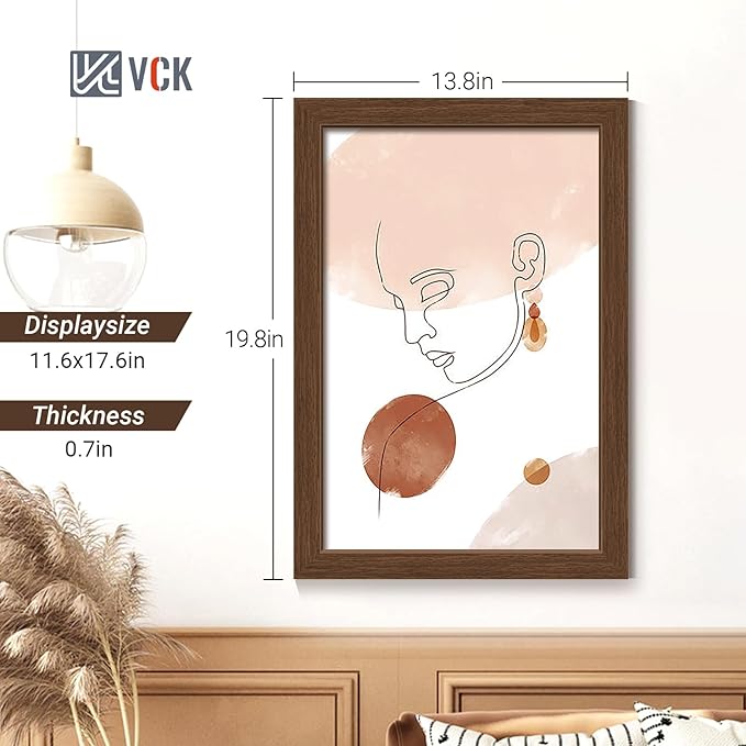 VCK 12x18 Poster Frame Set of 4 - Brown, Gallery-Quality Wood Picture Frames, 1.1-Inch Wide Border, Polished Plexiglass, Vertical or Horizontal Wall Display for Photo/Art/Prints, Brown