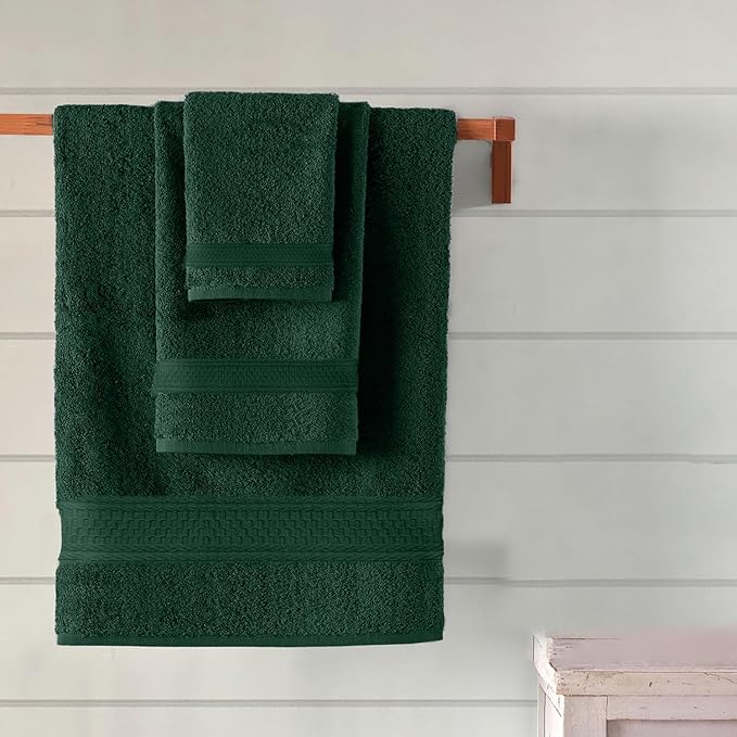 Dan River 100% Ring Spun Cotton 3-Piece Towel Set, Hunter Green, Bath Towel, Hand Towel and Washcloths, 550 GSM - Soft, Absorbent Quick Dry Cotton Towels for Bathroom, Spa, and Gym