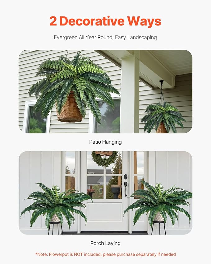 VEVOR Fake Ferns 2 Pcs, 39 Inch Artificial Boston Ferns Plants, Faux Fern with 35 Branches, Artificial Plants Large for Outdoors/Indoor Home, Office,Garden (Flowerpot Unincluded)