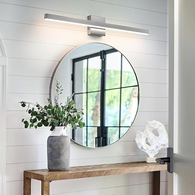 KAISITE Modern Bathroom Vanity Light 32 Inch - Brushed Nickel Fixture Over Mirror, Dimmable 5CCT LED Bar Light for Restroom