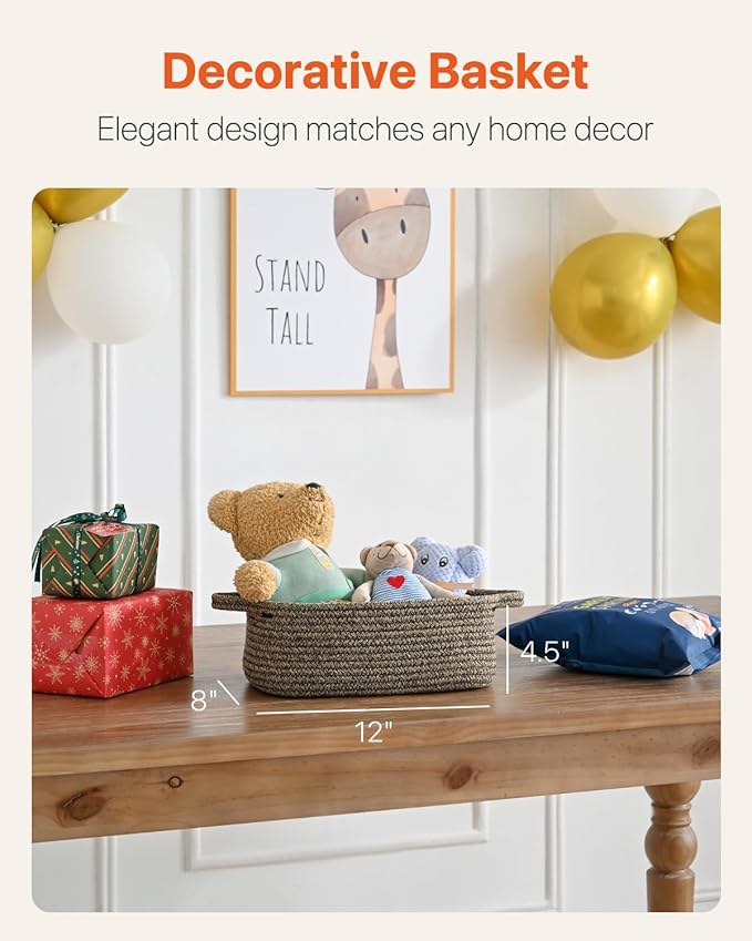 KALLAX Small Woven Basket, 12 x 8 x 4.5 Inches, Small Storage Baskets for Organizing, Gift Baskets Empty, Cute Rope Shelf Closet Storage Bins for Shelves, Dog Toy Basket, 3 Packs, Black & Brown Mixed