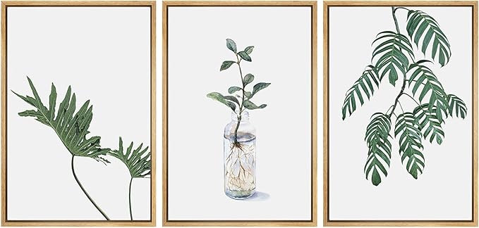 SIGNWIN Framed Wall Art Print Set Trio of Jungle Palms & Snake Succulents Floral Plants Photography Modern Art Minimalist Black and White for Living Room, Bedroom, Office - 24"x36"x3 Natural