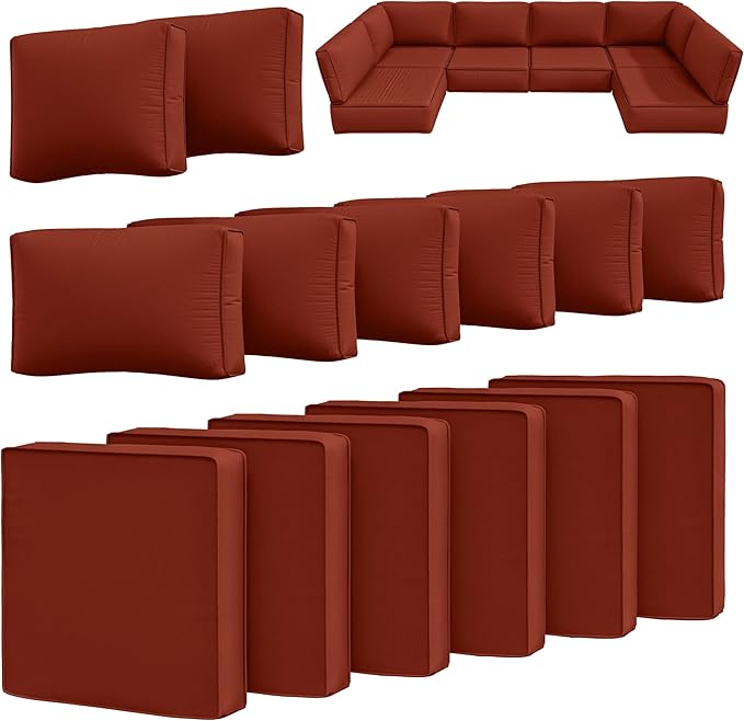 14 Pcs Outdoor Cushion Slipcovers Outdoor Patio Cushion Covers Replacement Waterproof with Zipper for Outdoor Furniture, Patio Sofa Couch 3 Sizes, Covers Only