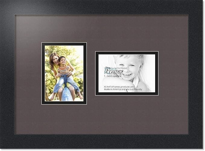 ArtToFrames Collage Photo Frame Double Mat with 2 - 3.5x5 Openings and Satin Black Frame