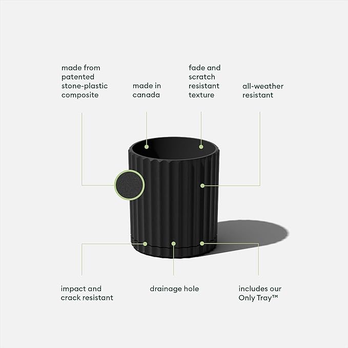 Veradek Demi Series Demi 6" Planter w/Tray - Black, 2 Pack