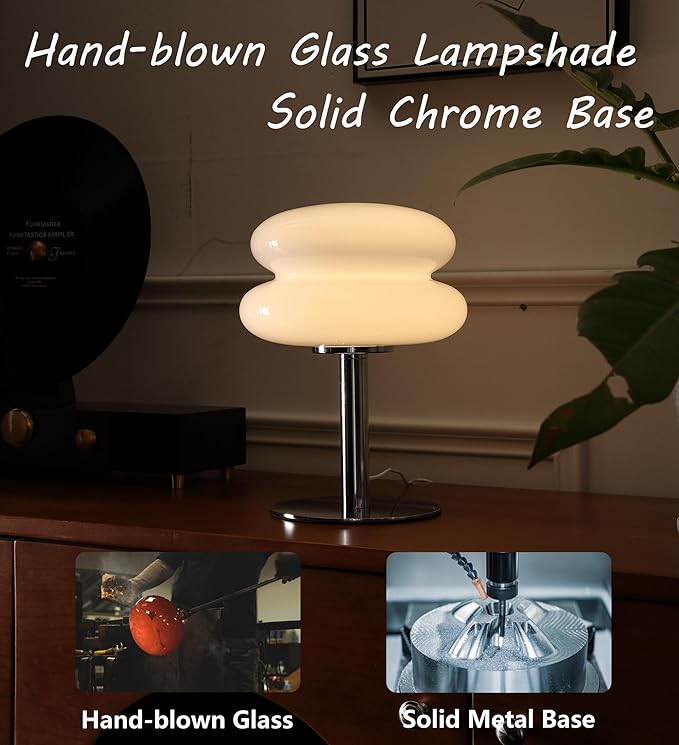 Mushroom Lamp for Bedroom,Mid Century Modern Lamp for Nightstand, Dimmable Retro Egg Tart Bedside Small Lamps,Unique Home Mushroom Decor Aesthetic Cute Table Lamps for Living Room(White)