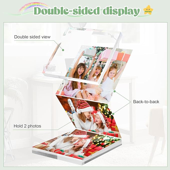 24 Pcs Acrylic Picture Frames, Clear Picture Frames Frameless Magnetic Picture Frame Double Sided Magnetic Photo Frame Free Standing Desktop Display Stand for Bedroom Living Room Home (Transparent, 4X4)