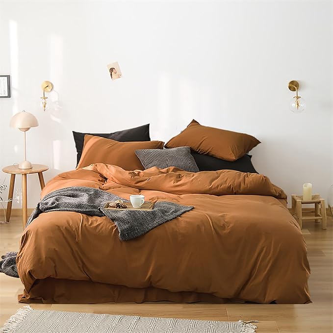 Luxlovery Pumpkin Comforter Set Full Rust Bedding Set Full Size Terracotta Rust Blanket Adults Teens Quilts Pumpkin Brown Reddish Brown Comforter Set Women Men