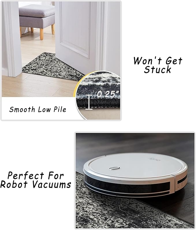 vivorug 5x7 Area Rugs, Stain Resistant Washable Rug for Living Room, Vintage-Inspired Black and White Rug