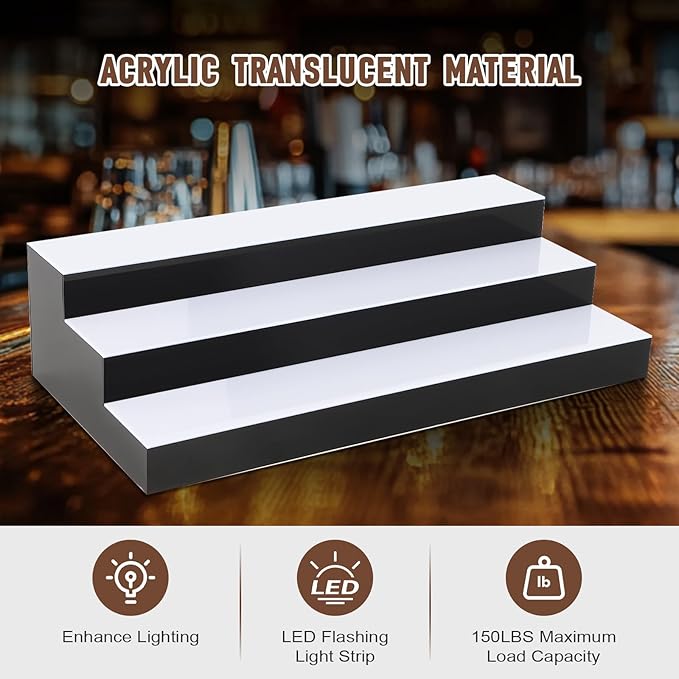FAHKNS LED Lighted Liquor Bottle Display, 3 Tiers 40 Inch LED Liquor Shelves with RF Remote, Liquor Bottle Accessories Shelf for Home Bar, 16 Static Colors 4 Dynamic Mode
