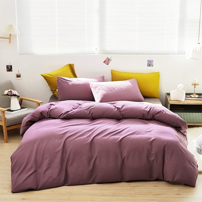 Pureant Dusty Purple Comforter Set Twin Solid Mauve Purple Bedding Comforter Sets for Women Girls Grape Color Twin Comforter Soft Dusty Lilac Purple Twin Size Comforter Sets Lavender Purple Bed