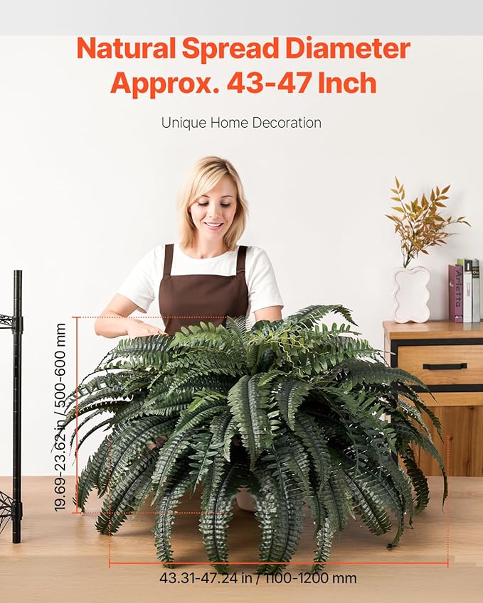 VEVOR Artificial Ferns 1Pcs, 47 Inch Artificial Boston Ferns Plants, Faux Fern with 88 Branches, Artificial Plants Large for Outdoors/Indoor Home, Office,Garden (Flowerpot Unincluded)