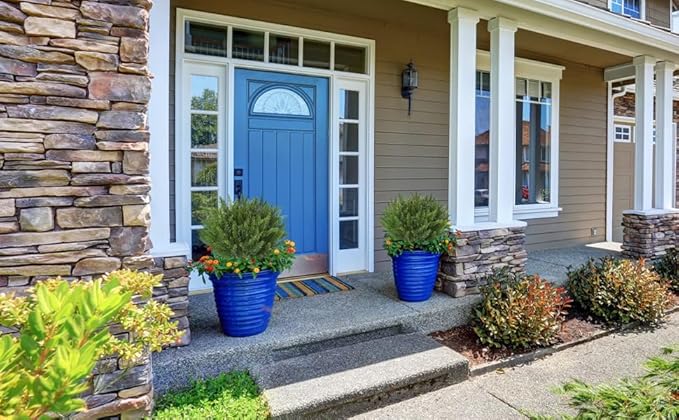 Set of 4 Artificial Cypress Topiary Outdoor Plants with Metal Spike 20", UV Resistant Faux Cedar Shrubs, Fake Shrubs Plants for Front Porch,Garden, Yard, Porch, Patio Decor