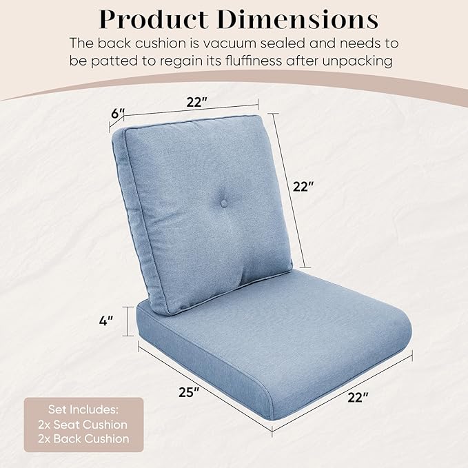 Outdoor Chair Cushions-Patio Chair Cushions Set of 2 with Removable Cover 22 X 25 Inch Outdoor Cushions for Patio Furniture Chair Sofa Couch-Sky Blue