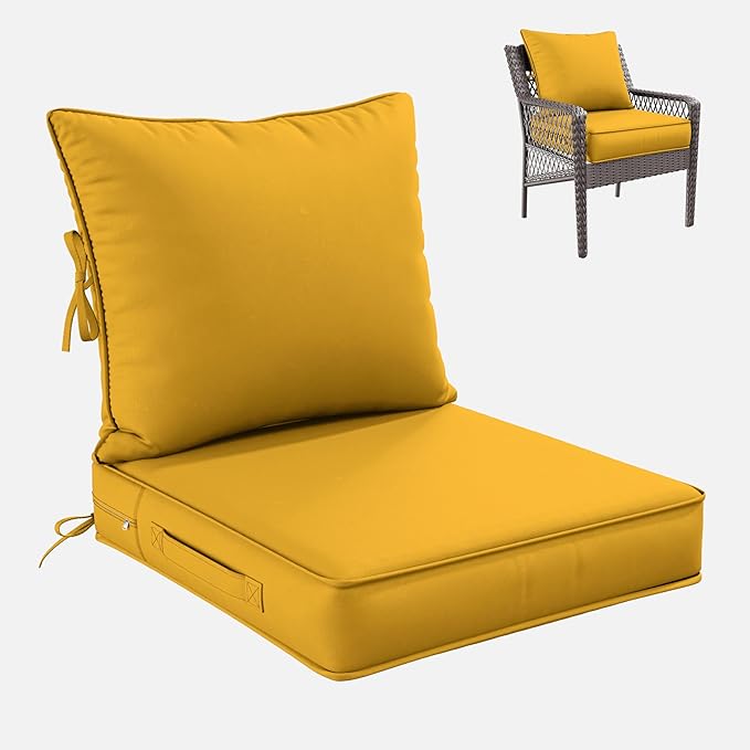 Premium Outdoor Seat Cushion Chair Cushions for Patio Furniture 22 L X 24 W X 4 H Waterproof & Fade Resistant Deep Seat and Backrest Cushion Set with Removable Covers for Chair, Sofa