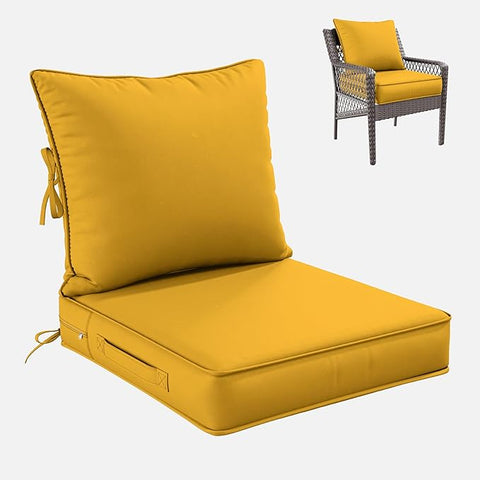 Premium Outdoor Seat Cushion Chair Cushions for Patio Furniture 22 L X 24 W X 4 H Waterproof & Fade Resistant Deep Seat and Backrest Cushion Set with Removable Covers for Chair, Sofa
