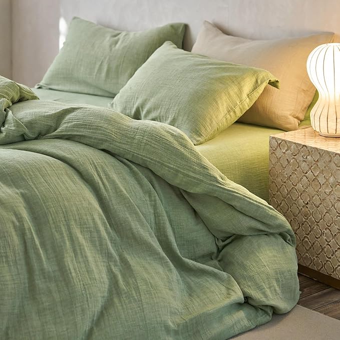 VM VOUGEMARKET Muslin Duvet Cover King Size,Breathable Linen Like Guaze Textured Bedding Comforter Cover Set 3 Pieces Minimalist Duvet Cover with 2 Pillowcases, 104"x90",Mint Green