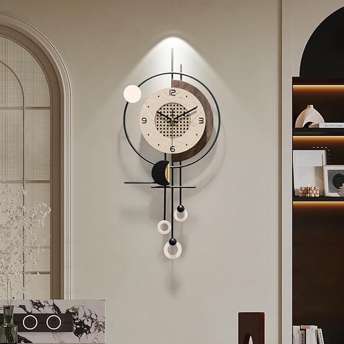 Decorative Wall Clock for Living Room Battery Operated Large Unique Modern Wall Clocks for Living Room &Bedroom Brown Checkered Pattern 27"*12"