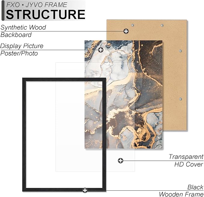 Engineered Wood 14x17 Picture Frame Set of 6, Black Frame for 14 x 17 Inch Picture Poster Photo, Light Weight 14 by 17 Frame with Wood-grain for Wall - 6 Pack/Black/14 x17