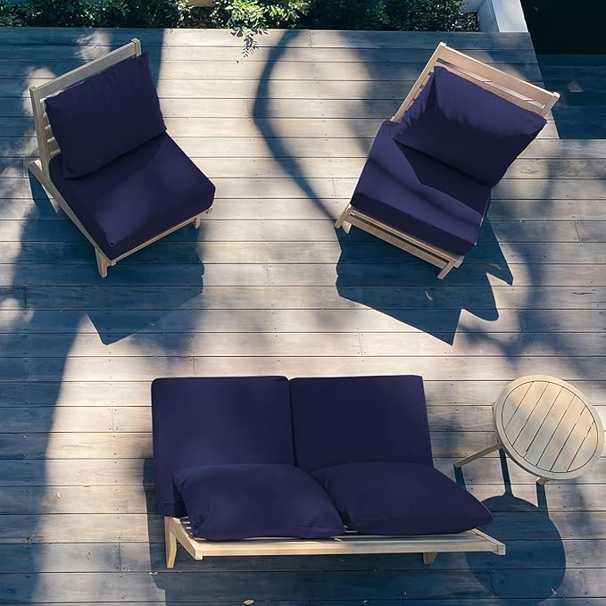 Sundale Outdoor Olefin Deep Seat Cushion, Patio Chair Cushion and Pillow, Water-Resistant Sectional Sofa Pad with Straps Navy Blue, 23 x 26 x 4 Inches