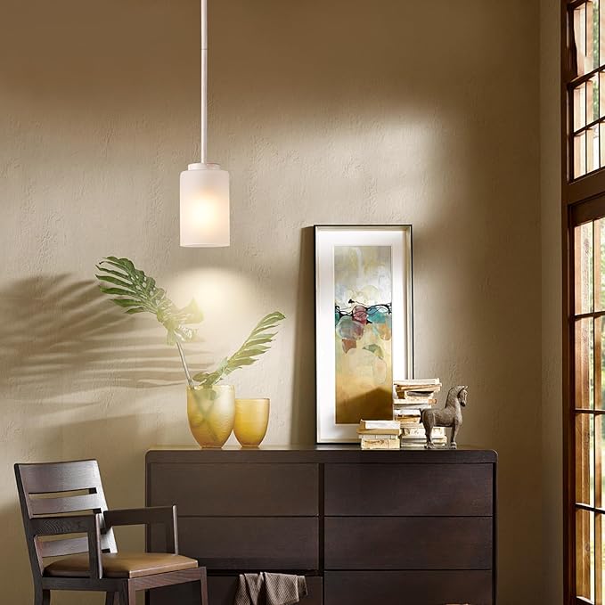 1-Light Mini Pendant Light Fixtures, Industrial Chandelier Hanging Ceiling Lights with Opal White Glass, Adjustable Height, White Brush Gold Pendant Lamp, 2 Pack