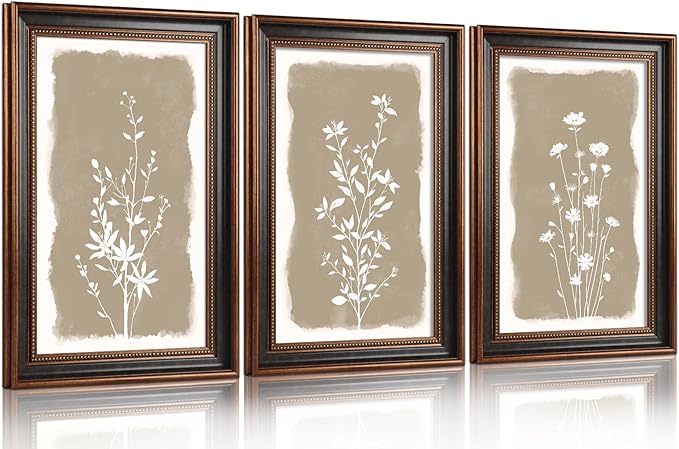 Large Vintage Floral Framed Canvas Wall Art,Neutral Boho Plants Wall Decor,Modern Minimalist Botanical Artwork,Natural Rustic Wildflowers Art Print for Living Room,Bedroom,Office-16 x24 x3