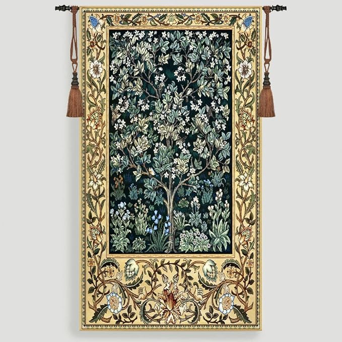 Aubelin Tapestry Long Green William Morris Tree of Life Fine Art Tapestry Wall Hanging Size 63"x35"
