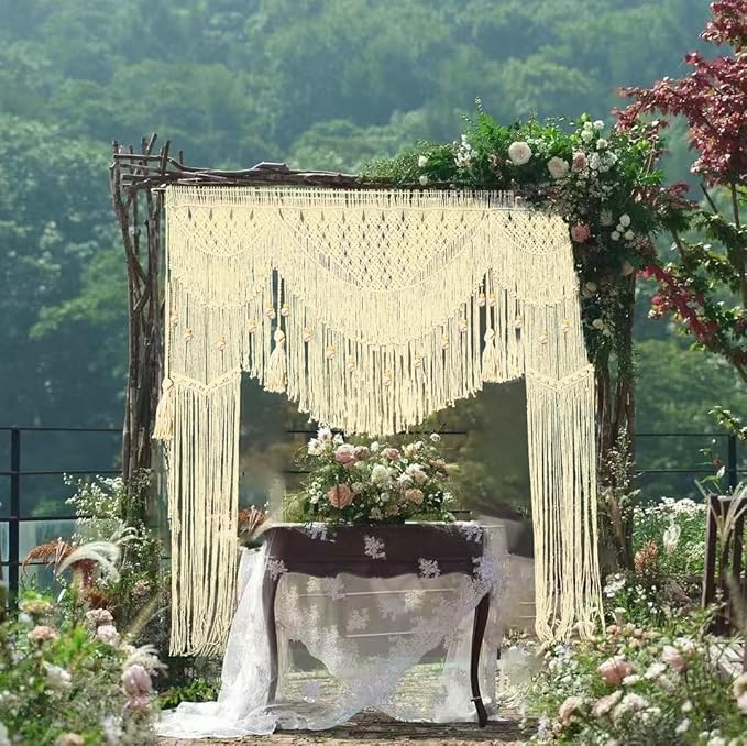 kiido Large Macrame Wedding Backdrop for Arbor/Arch Bohemian Wall Hanging Decor Boho Tapestry Doorway/Window Curtains Room Divider-Luxury (78" Wx82 H)