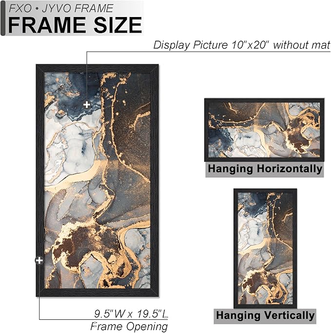 Engineered Wood 10x20 Picture Frame Set of 3, Black Frame for 10 x 20 Inch Picture Poster Photo, Light Weight 10 by 20 Frame with Wood-grain for Wall - 3 Pack/Black/10 x20