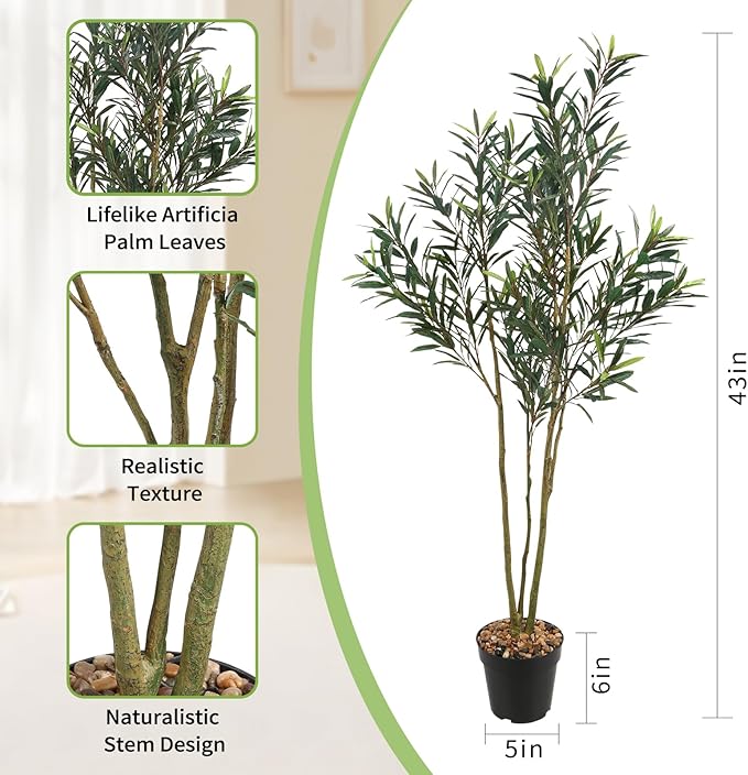 Artificial Bird of Paradise Plant Fake Tropical Palm Tree for Indoor Outdoor, Perfect Faux Plants for Home Garden Office Store Decoration (Olive 120cm)