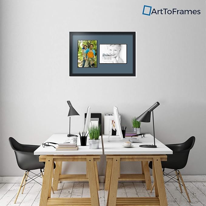 ArtToFrames Collage Photo Frame Double Mat with 2-8.5x12 Openings with Satin Black Frame and Dutch Blue mat.