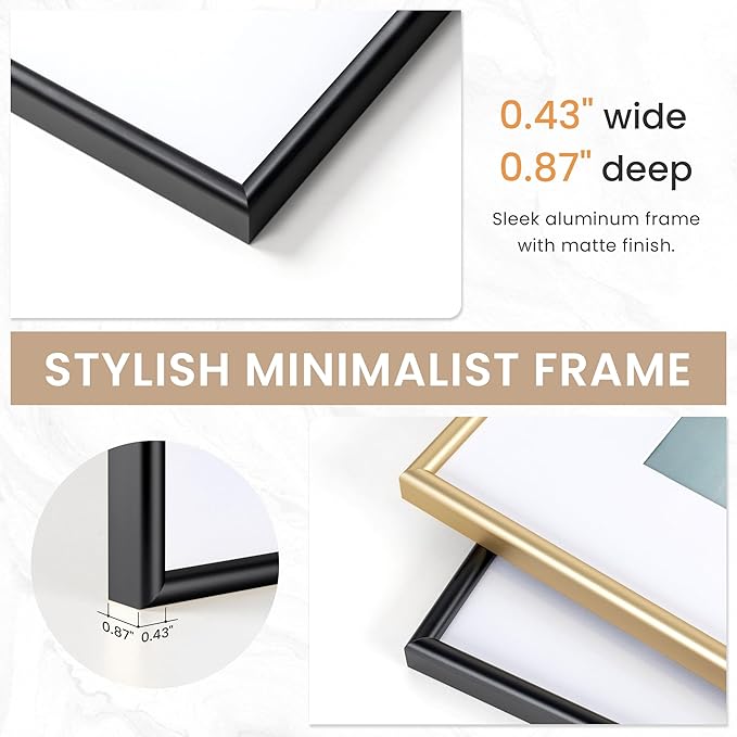 12x12 Black Picture Frame, Metal Photo Frame 12 x 12 for Wall, Square 12 by 12 Frames with Real Glass, 12x12 Frame with Mat for 10x10, Modern Black Picture Frames 12 x 12 for Wall Gallery Set