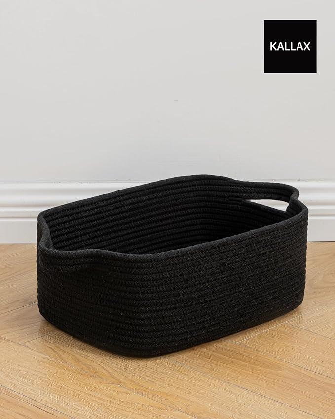 KALLAX Small Woven Basket, 14 x 10 x 5.6 Inches, Small Storage Baskets for Organizing, Gift Baskets Empty, Cute Rope Shelf Closet Storage Bins for Shelves, Dog Toy Basket, Black