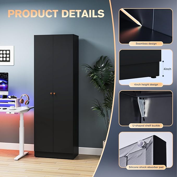 Garage Storage Cabinets with Metal Door and 4 Adjustable Shelves, 71" H Tool Cabinets with Adjustable Feets for Pantry Cabinet,Office,Warehouse Organisieren, Required-Assembly