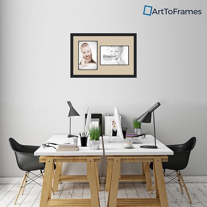 ArtToFrames Collage Photo Frame Double Mat with 2-8x12 Openings and Satin Black Frame