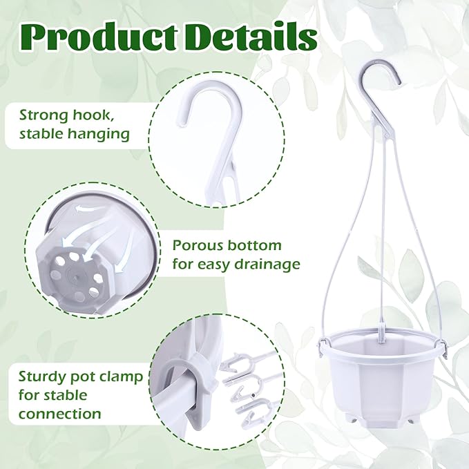 Roshtia 50 Pcs Plastic Hanging Plant Pots with Hooks Flower Pots Baskets Outdoor Hanging Nursery Planter Holder for Home Garden Balcony Porch(Gray White,3.7 inch)
