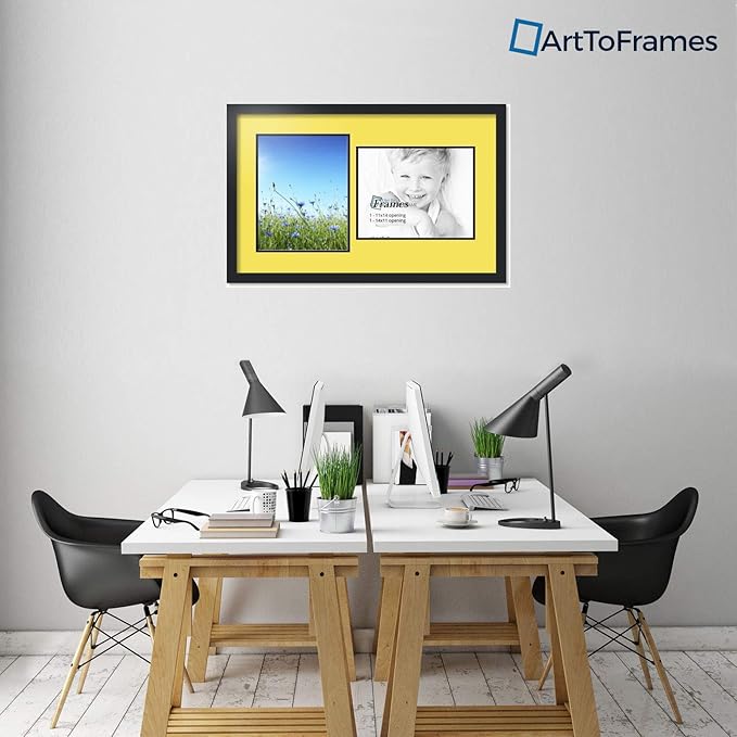 ArtToFrames Collage Photo Frame Double Mat with 2 - 11x14 Openings and Satin Black Frame