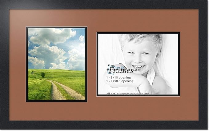ArtToFrames Collage Photo Frame Double Mat with 1 - 8.5x11^ 8x10 Openings and Satin Black Frame